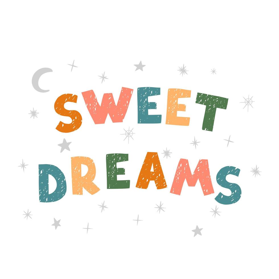 Sweet dreams - fun hand drawn nursery poster with lettering vector