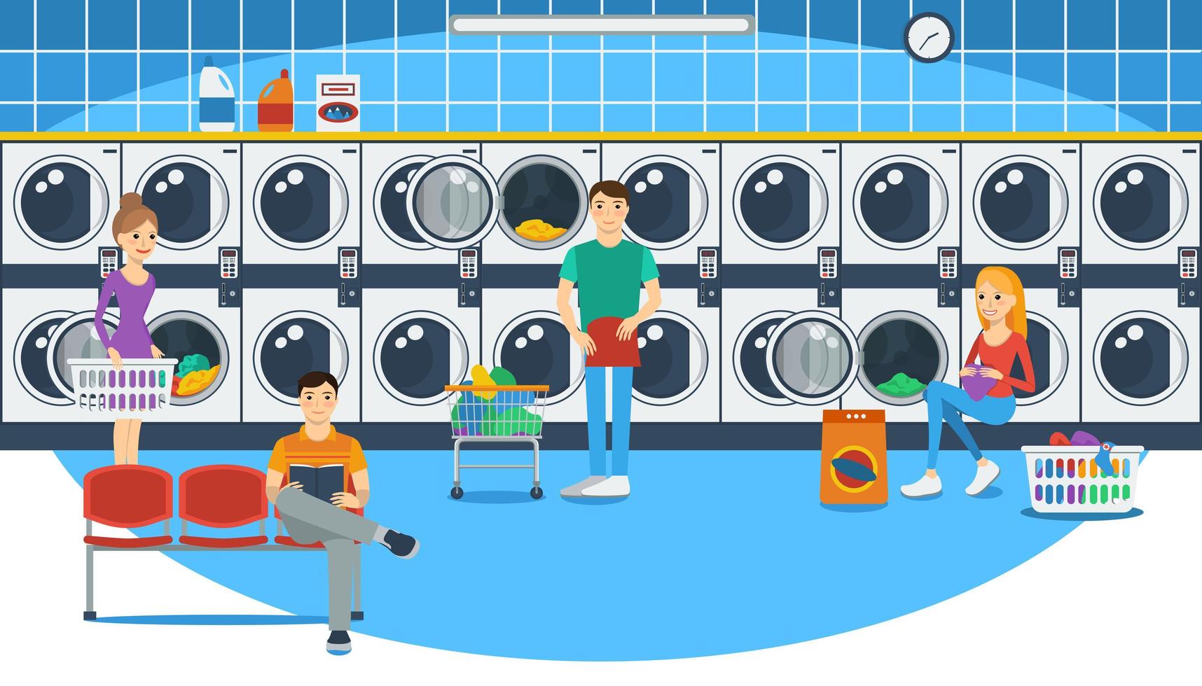People in a launderette vector