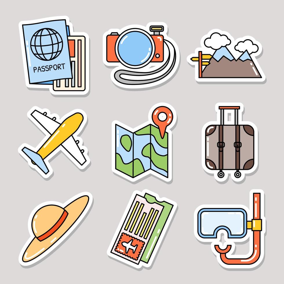 Set of Travel Sticker in Hand Drawn Style vector