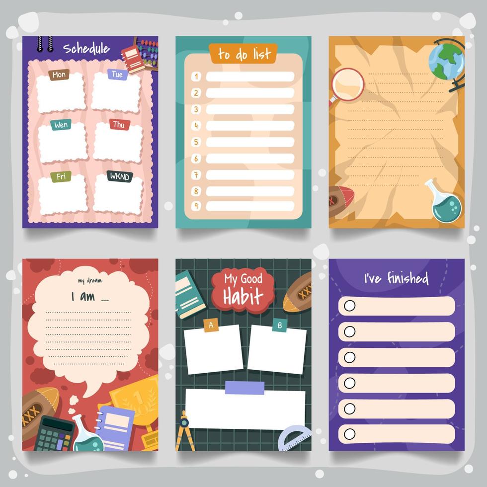 Set of Colorful School Journal Planner Template vector