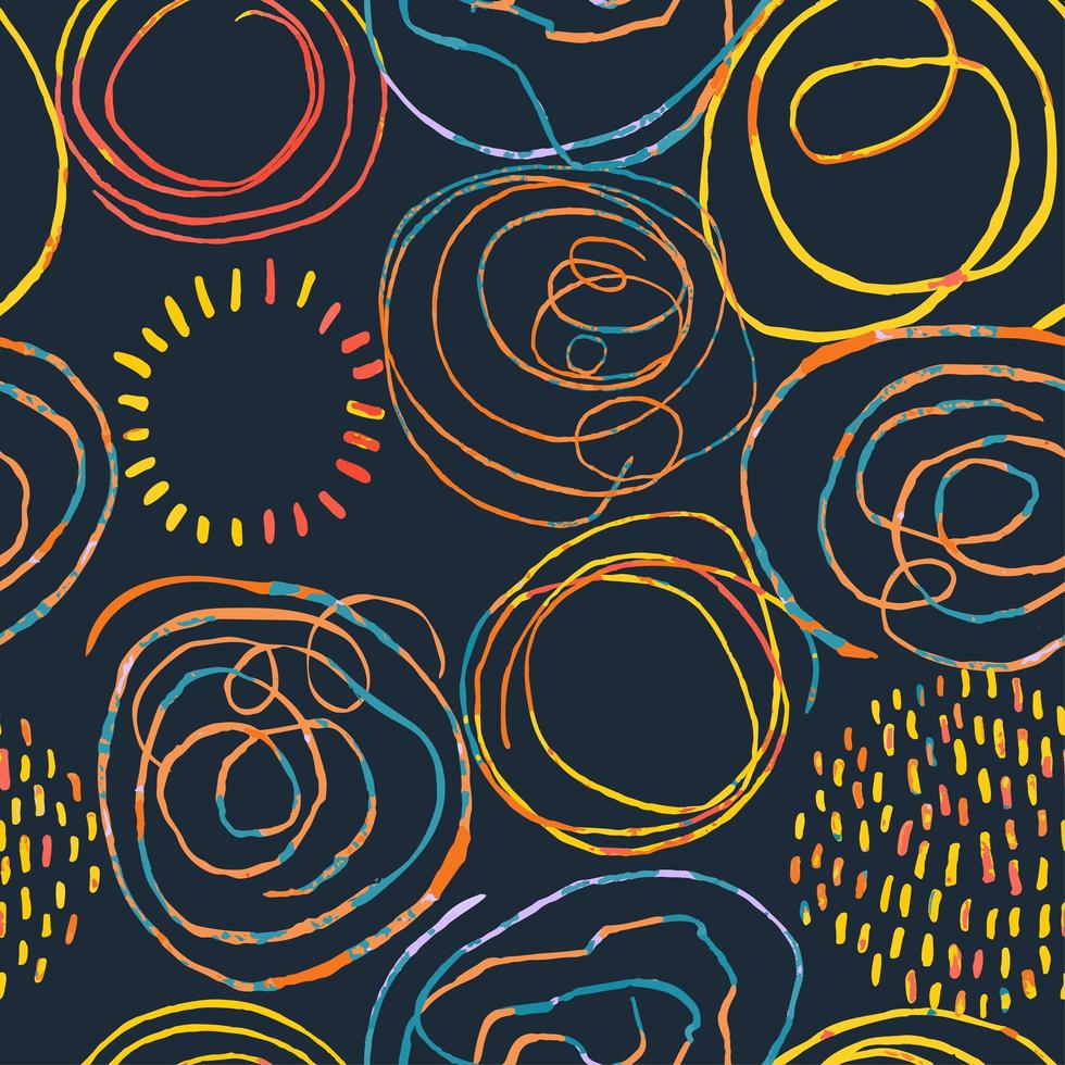 Seamless pattern with colorful hand drawn abstract round elements, doodles vector
