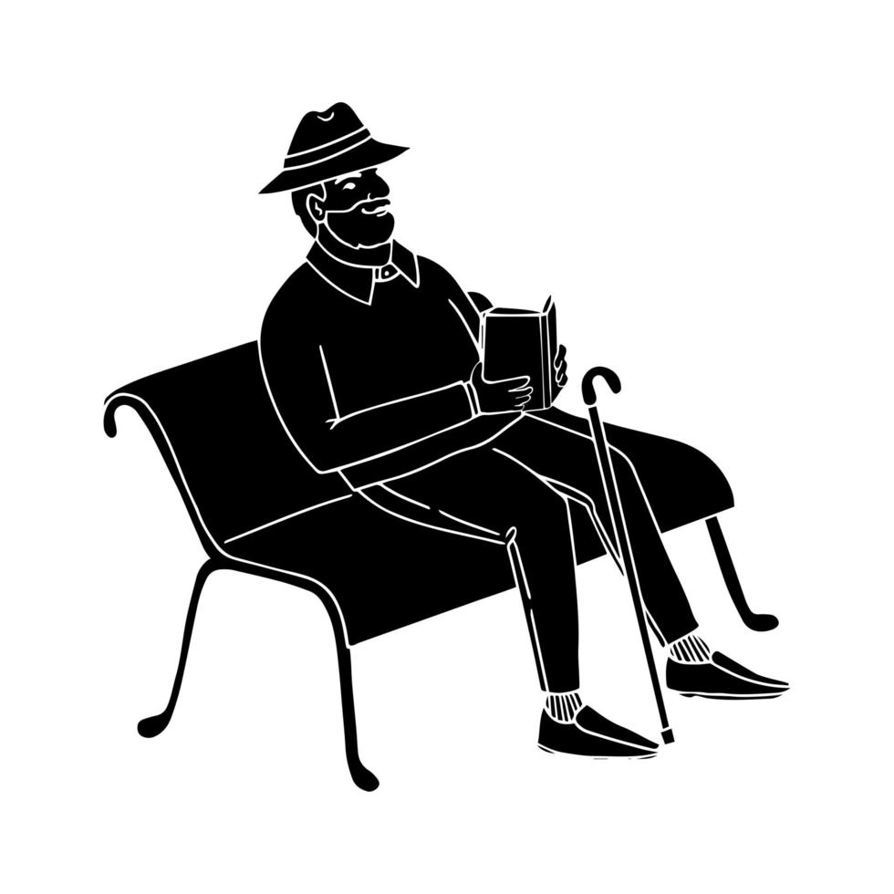 Old man sitting on a Park bench reading a book vector