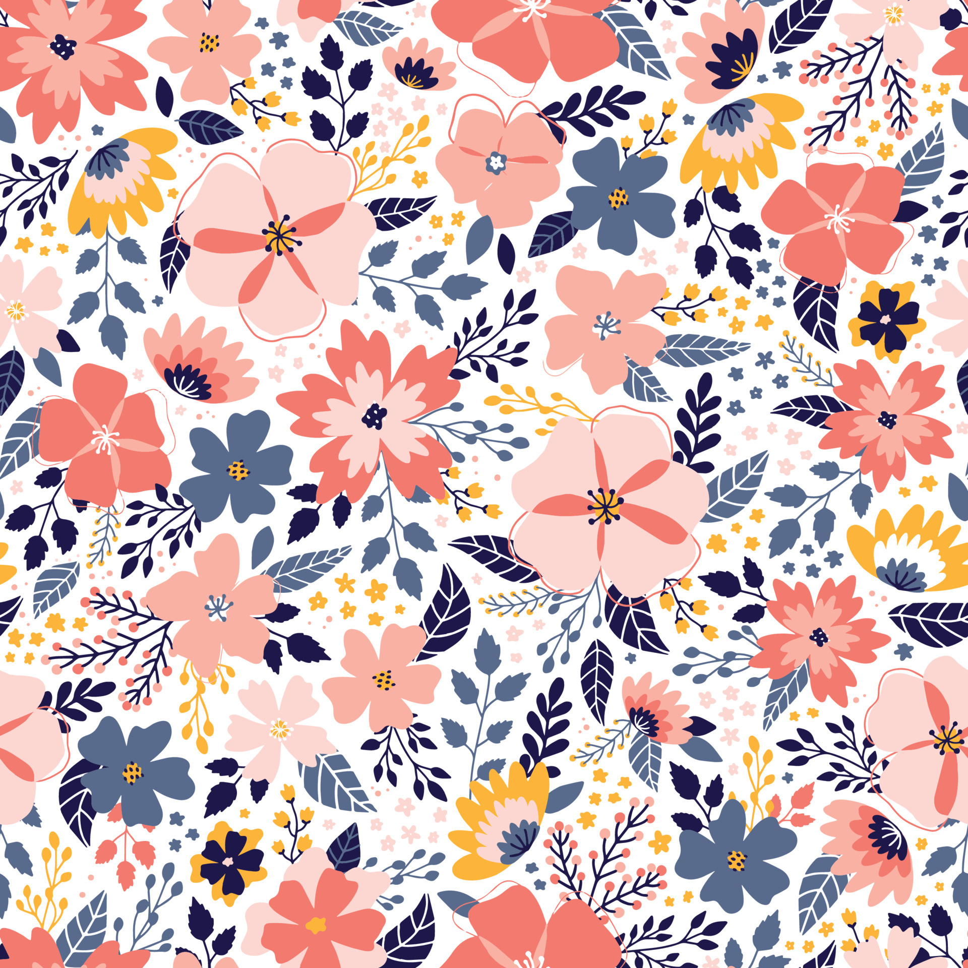 seamless pattern with abstract flowers, leaves and branches on white  background. Good for textile print, wrapping paper, scrapbooking,  backgrounds, kids fashion and apparel,, etc. EPS 10 5172794 Vector Art at  Vecteezy