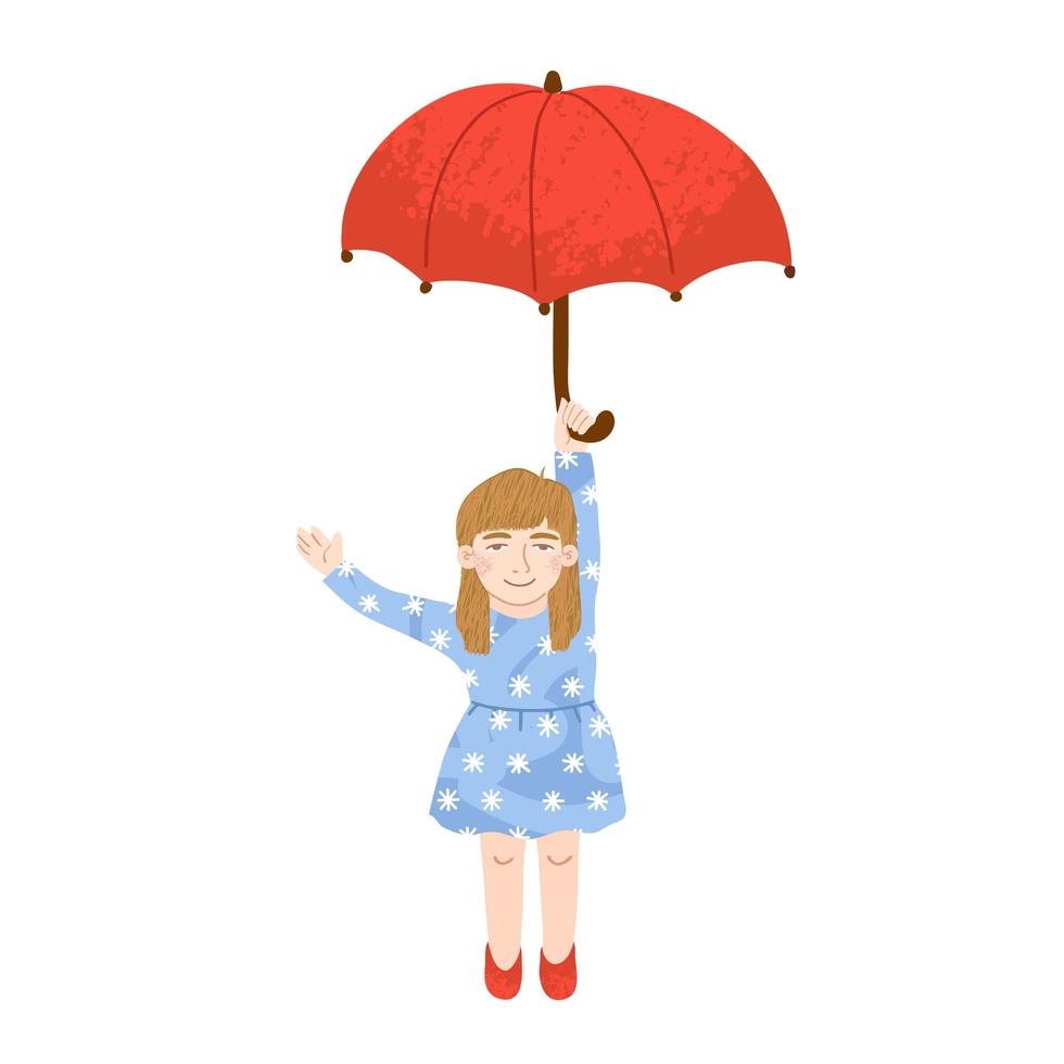 Cute little girl holds an umbrella illustration isolated on white vector