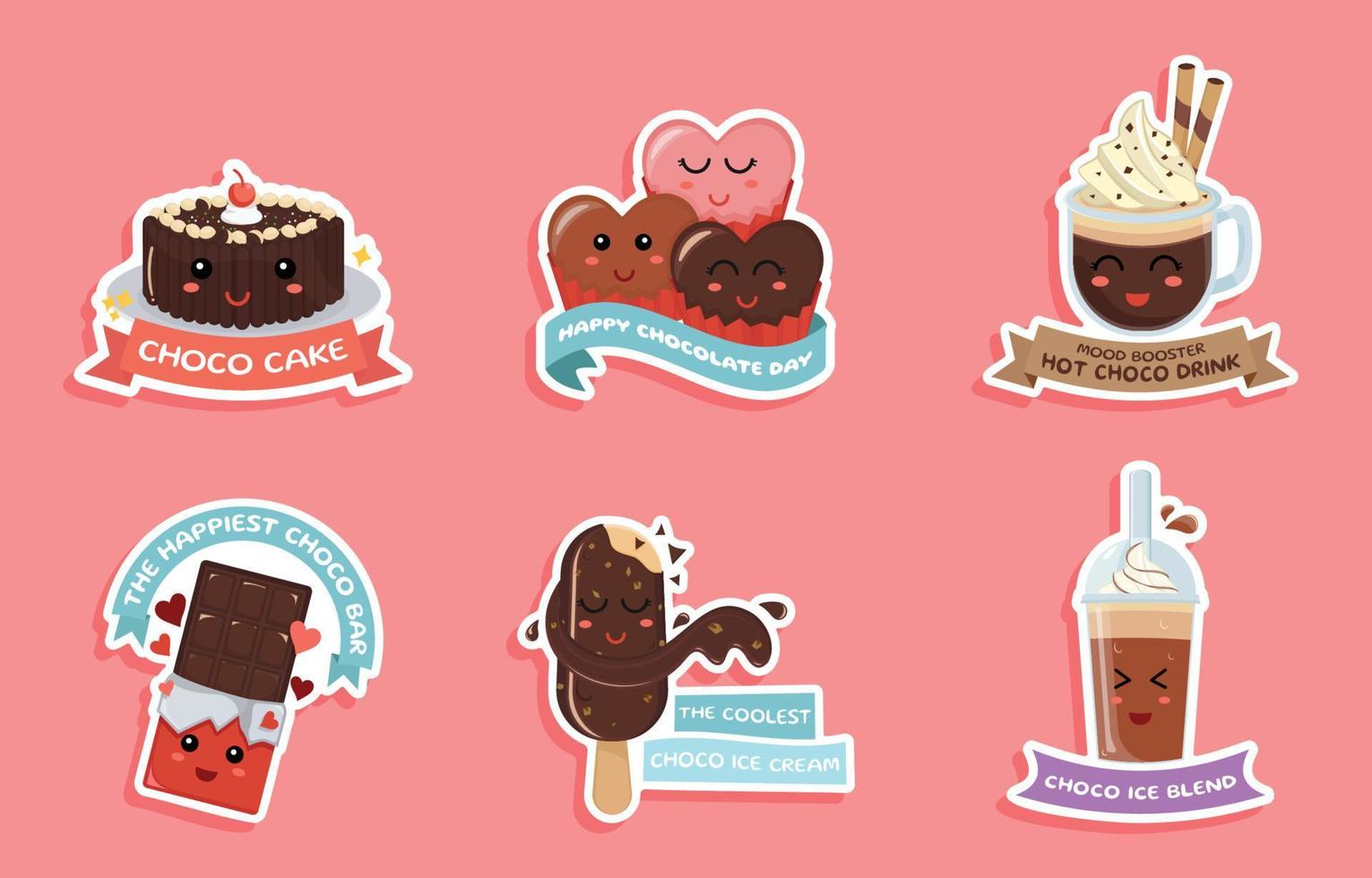 Cute Chocolate Sticker Set Collection vector