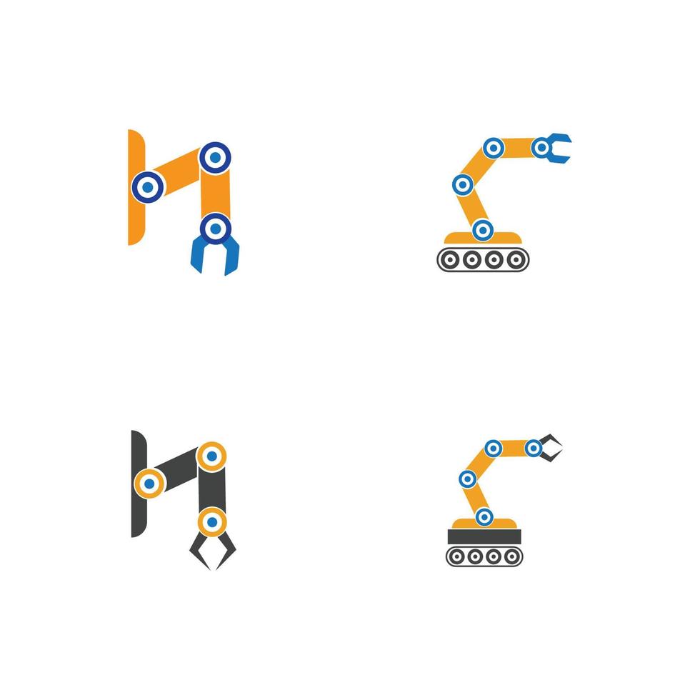 Diseño de ilustración de iconos de vector de brazo de robot mecánico industrial