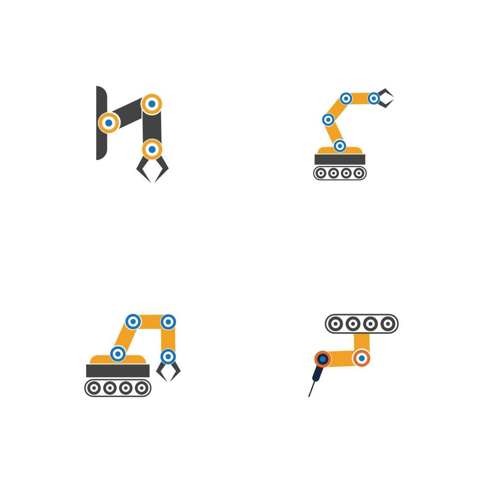 Diseño de ilustración de iconos de vector de brazo de robot mecánico industrial