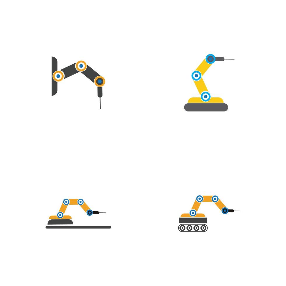 Diseño de ilustración de iconos de vector de brazo de robot mecánico industrial