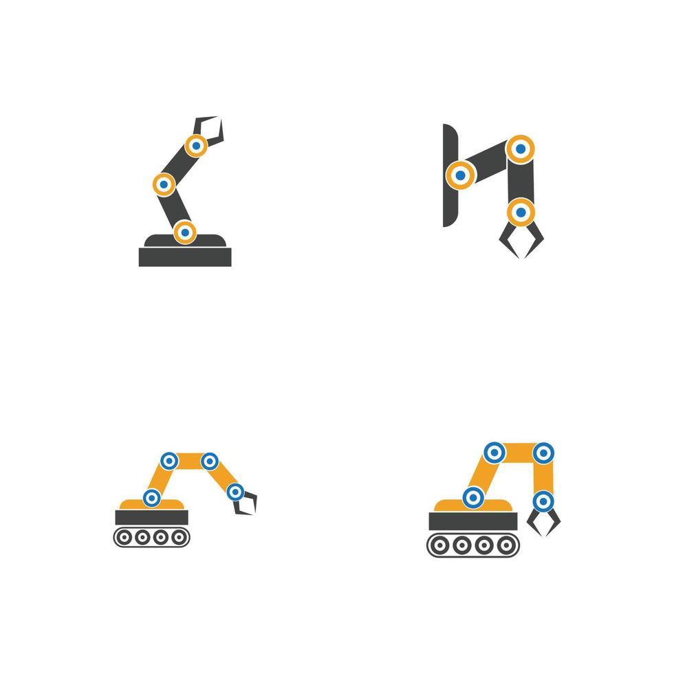 Diseño de ilustración de iconos de vector de brazo de robot mecánico industrial