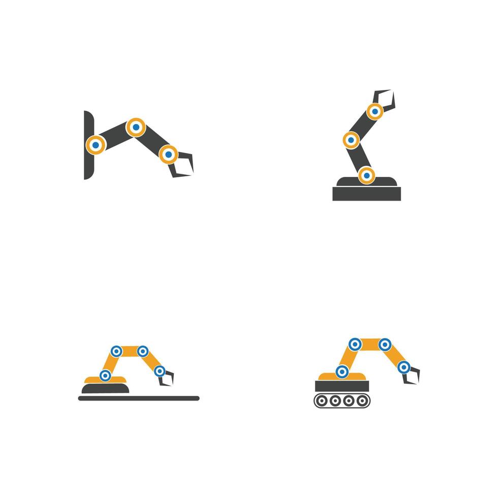 Diseño de ilustración de iconos de vector de brazo de robot mecánico industrial