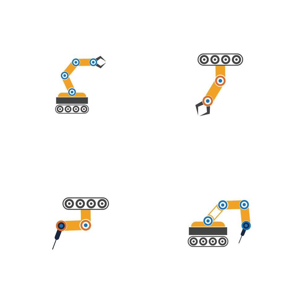 Diseño de ilustración de iconos de vector de brazo de robot mecánico industrial