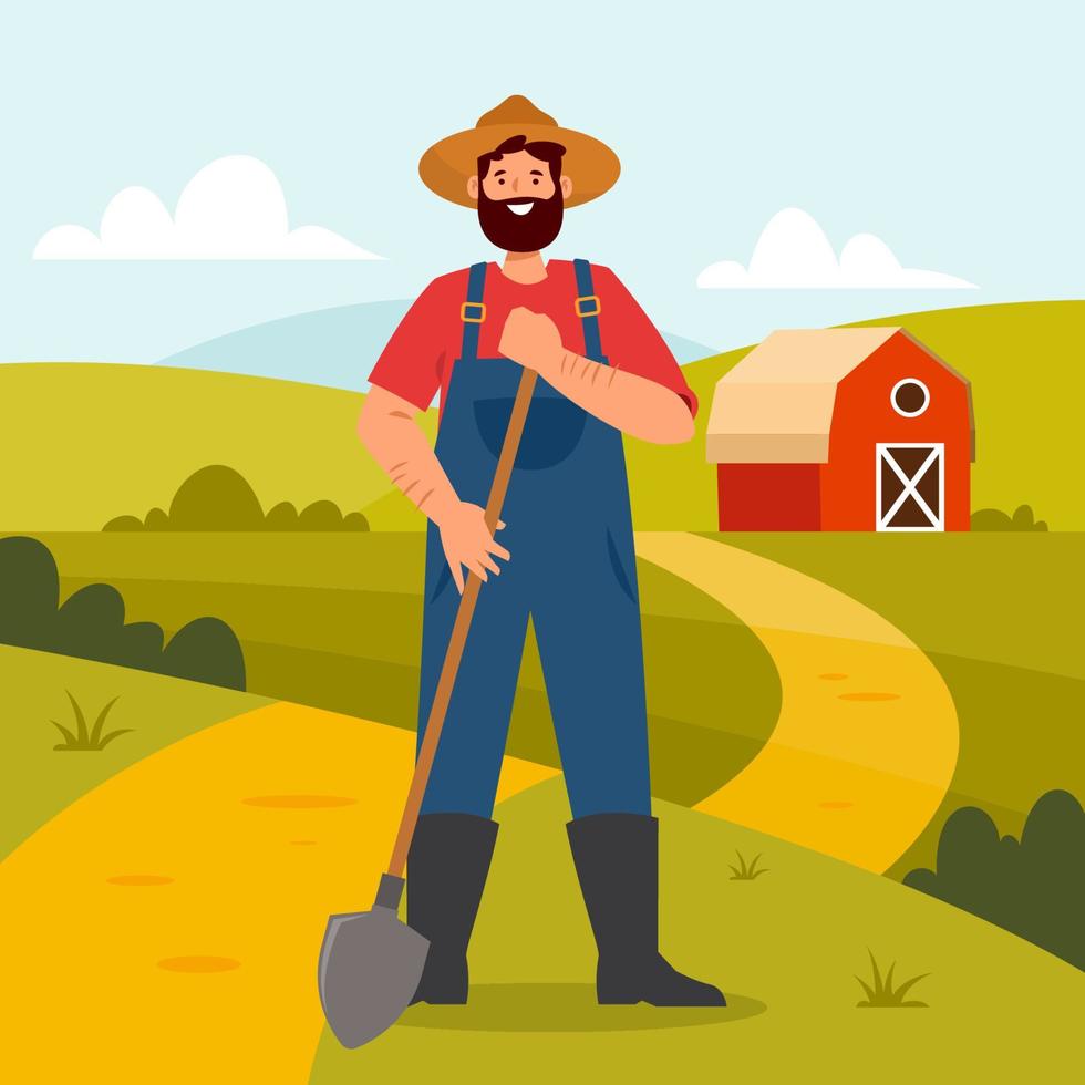 Farmer Stands before the Farm Field vector