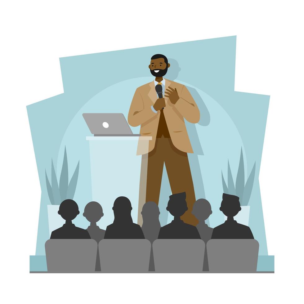 Public Speaker Giving Presentation in Front of Audience vector