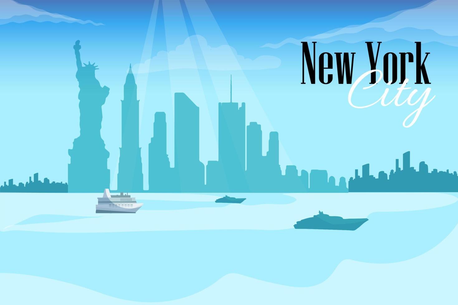 New York City in Illustration Coast Background vector