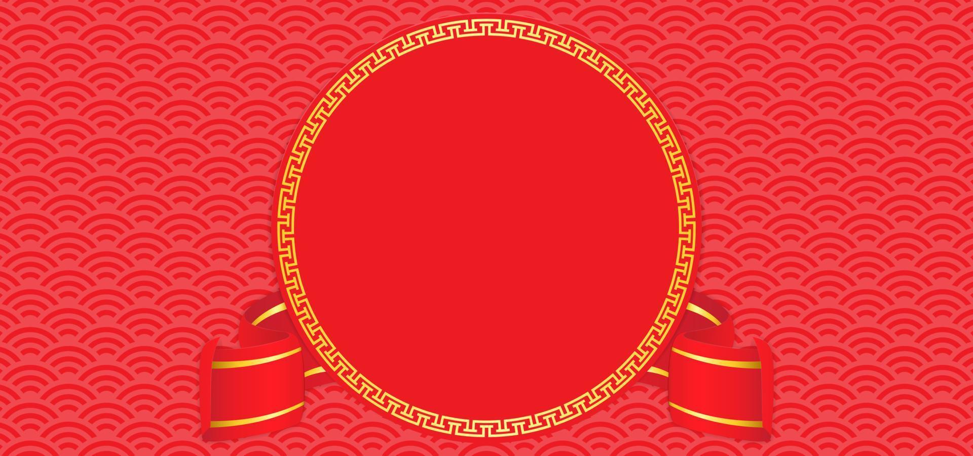 fondo de año nuevo chino con espacio en blanco para texto. tema de fondo rojo y dorado con textura de patrón y cinta. ilustración vectorial vector