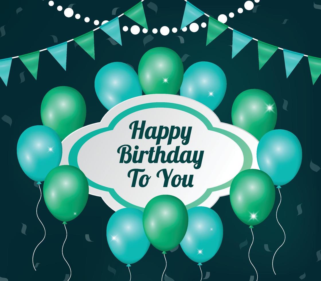 Happy birthday background with balloon and flag decoration vector illustration