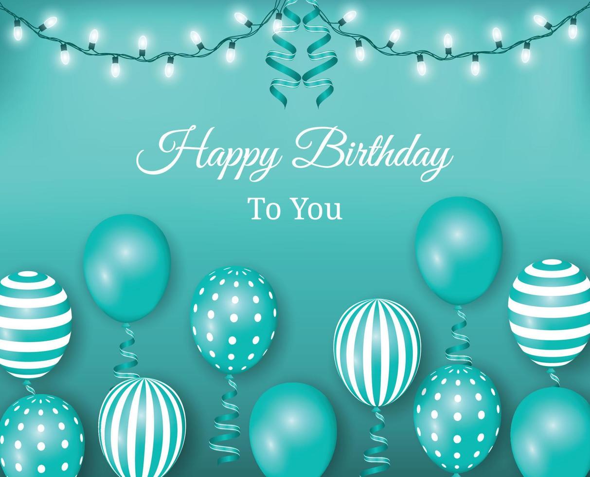 Happy birthday background with blue balloons, ribbon, and light. Realistic birthday design vector Illustration