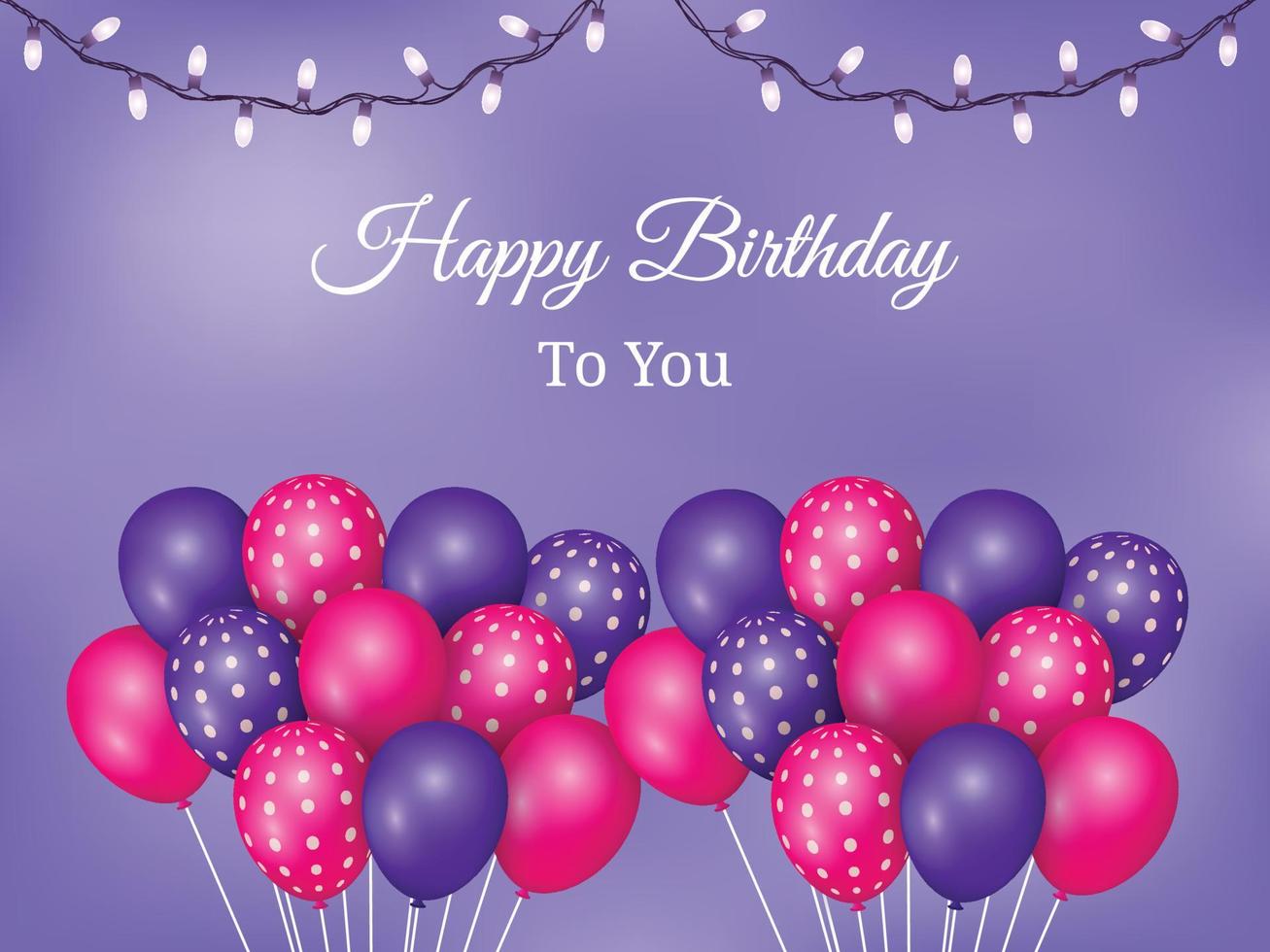 Happy birthday background decorated with pink and purple balloons vector illustration