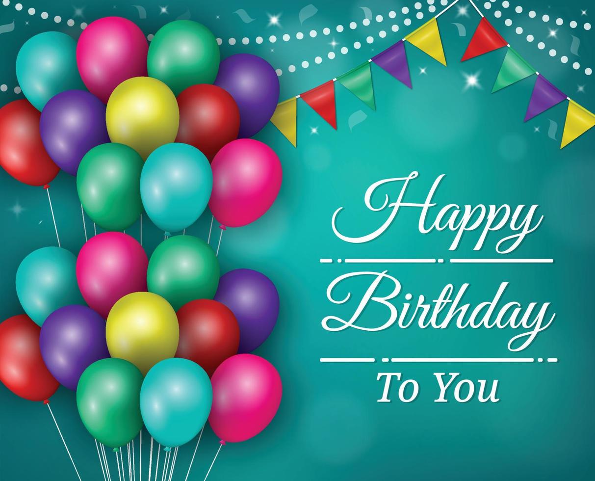 fondo de feliz cumpleaños decorado con globos de colores. diseño realista para la ilustración de vector de celebración de cumpleaños