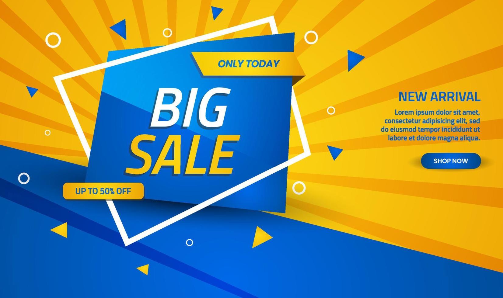 Big sale discount banner template promotion with blue and yellow color abstract background. Simple and modern design template for use element brochure, poster, flyer, and landing page vector