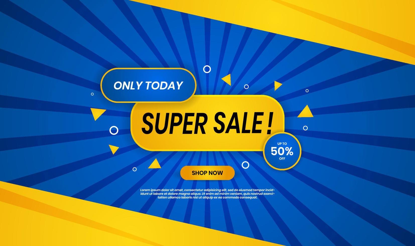 Super sale discount banner template promotion with blue and yellow color abstract background. Simple and modern design template for use element brochure, poster, flyer, and landing page vector