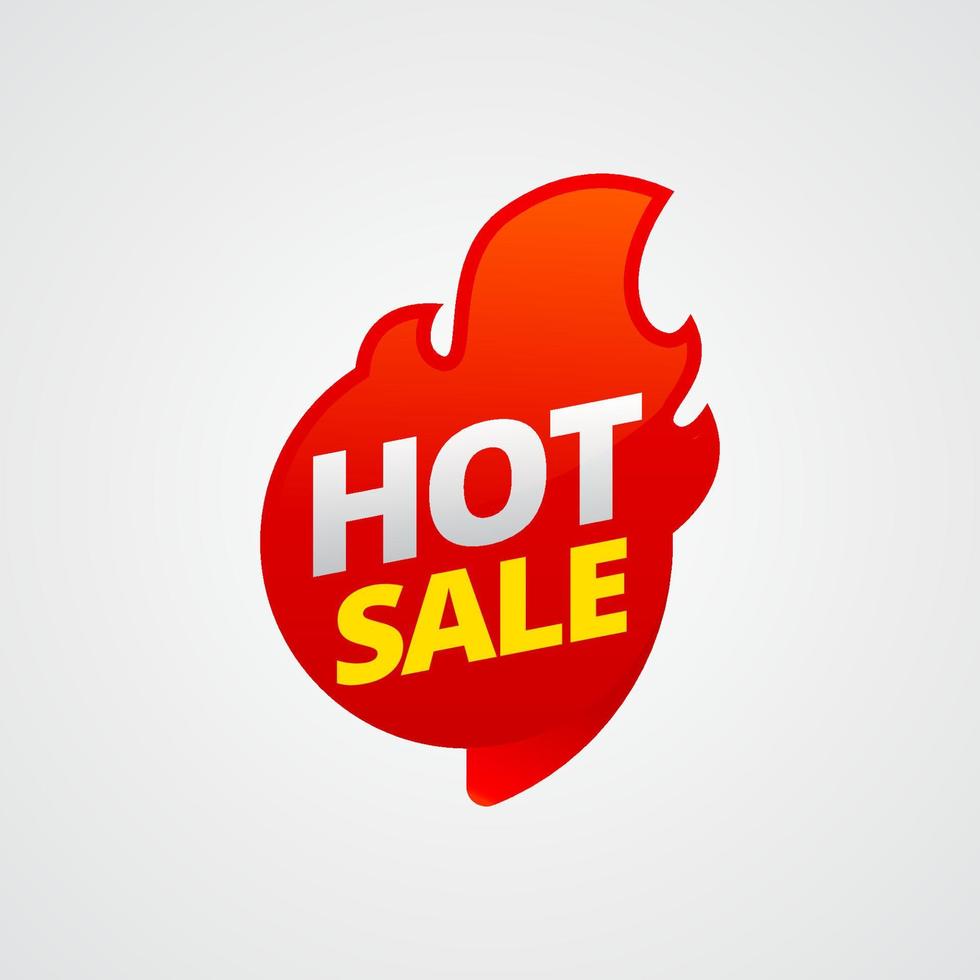 Hot sale label vector banner, graphic element for media promotion with fire flame illustration