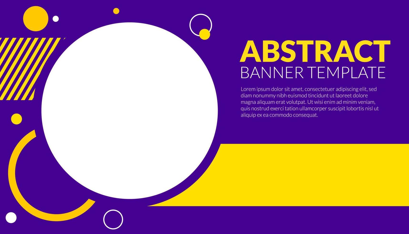 Ilustración de vector de fondo de banner abstracto con combinación de color azul y amarillo círculo púrpura y espacio de copia para publicidad o telón de fondo