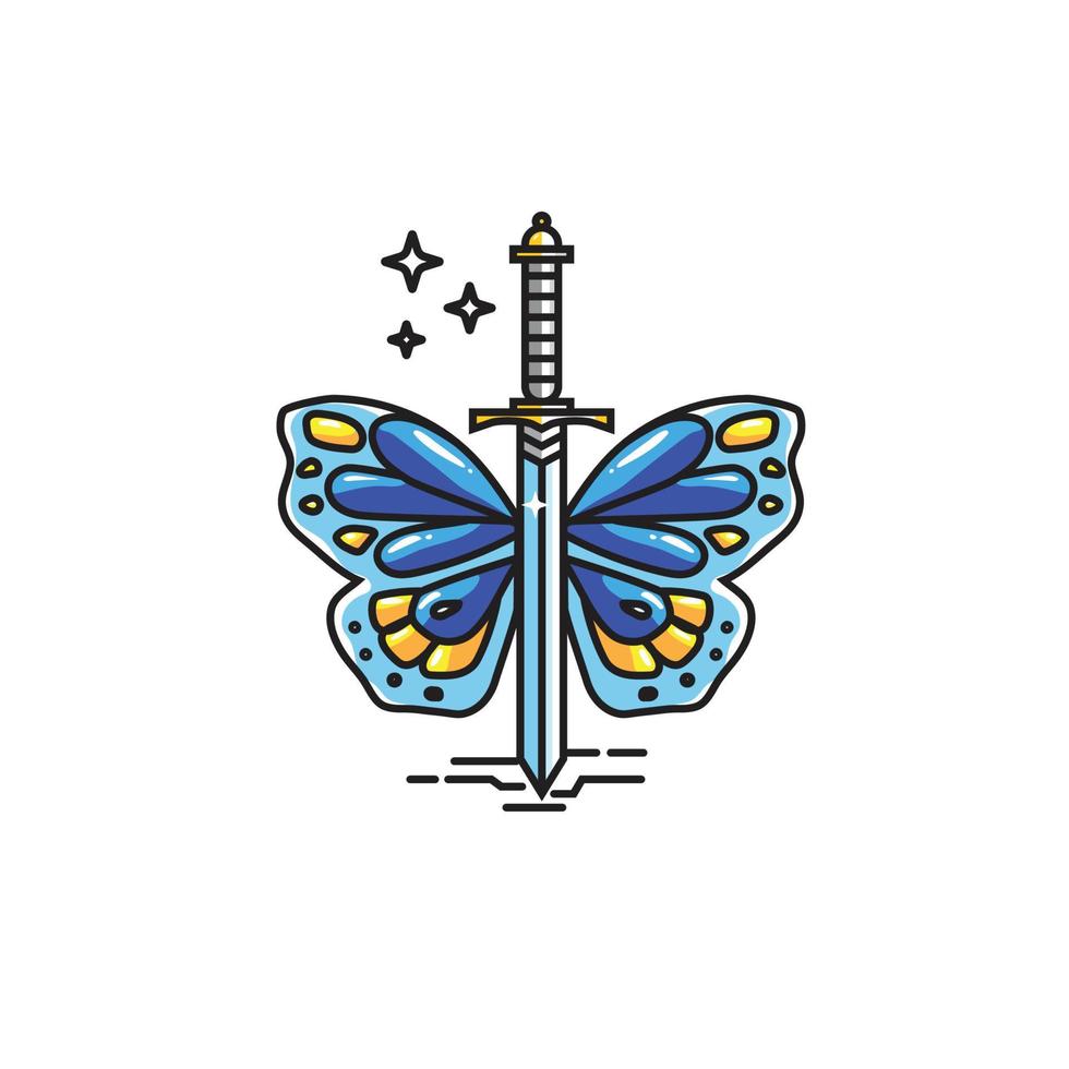 vector de color de alas de espada y mariposa
