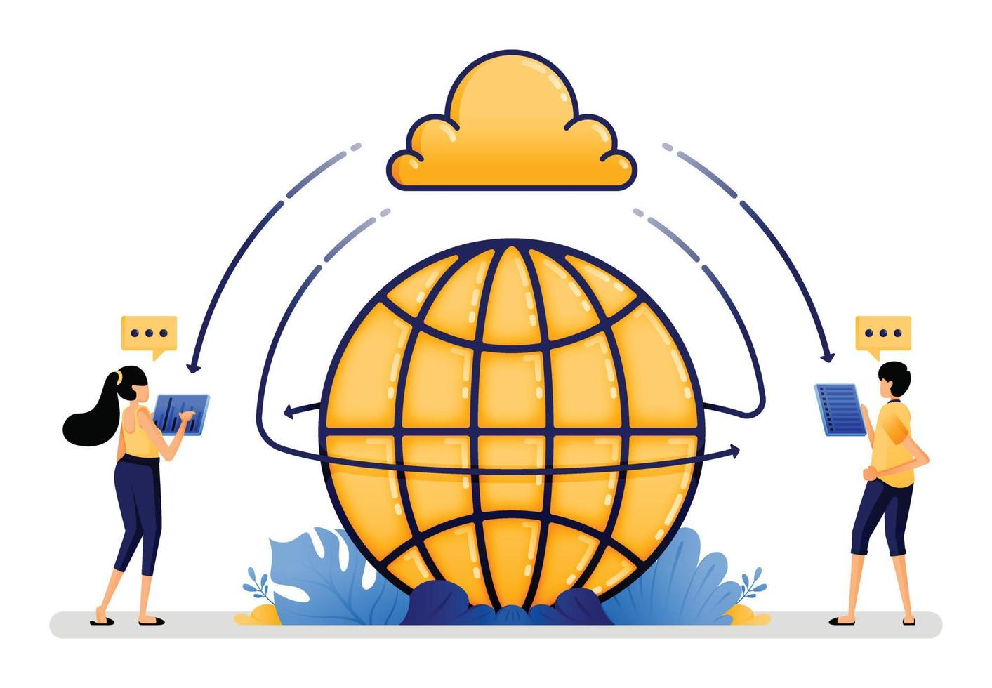 vector illustration of facilitate communication and internet network access with cloud technology. mobile cloud network is more efficient and secure. Designed for website, web, apps, poster, banner