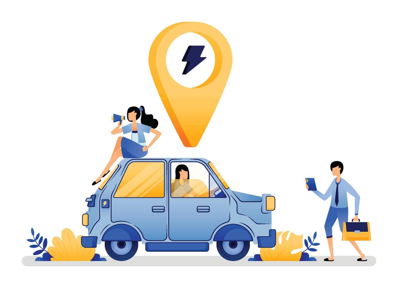 ilustración vectorial del acceso a camiones eléctricos para trabajadores independientes y usuarios de plataformas de taxis en línea para la protección y la eficiencia del medio ambiente. se puede usar para el sitio web, las aplicaciones móviles, el póster, el volante, la pancarta vector