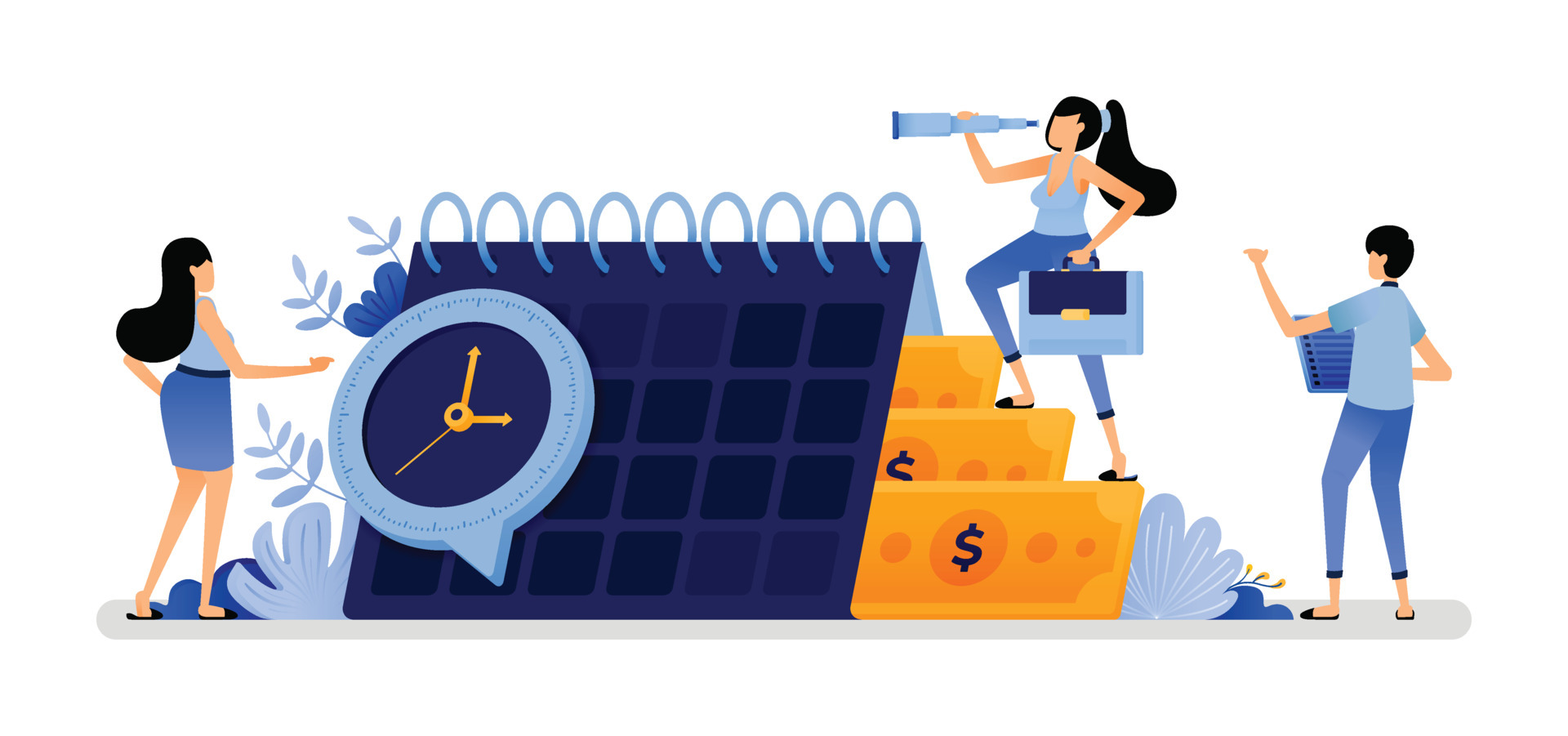 vector illustration of calendars and clock indicate due date of payment