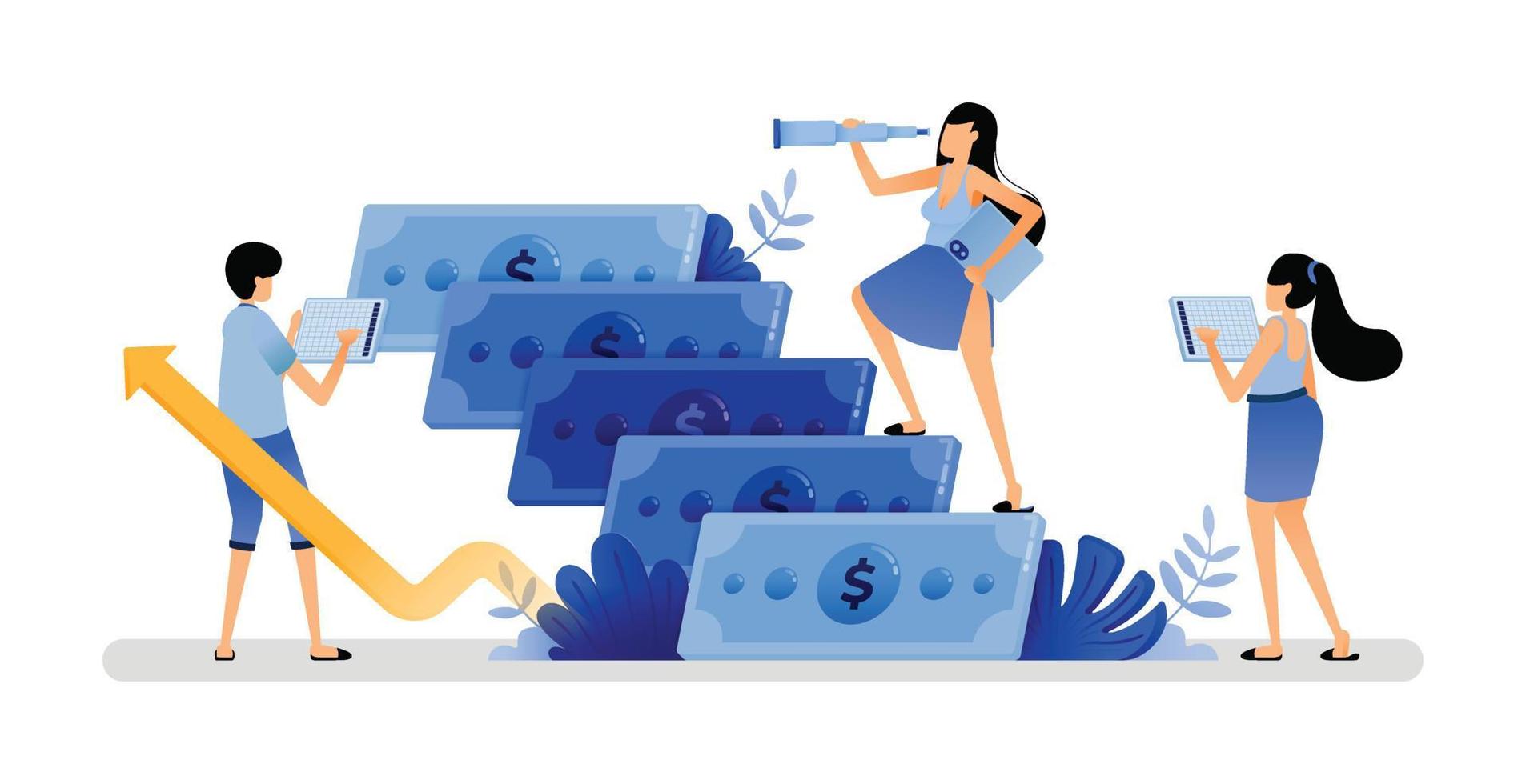 vector illustration of increase in value of savings driven by financial improved spending and investment awareness to choose term savings. Can use for web website apps poster banner flyer homepage