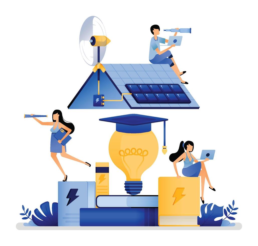 vector illustration of education base by teaching students about renewable energy technologies that more environmentally friendly and sustainable. Can use for web websiteapps poster banner flyer