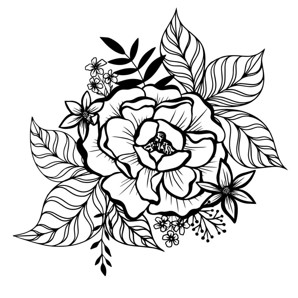 Black and white composition of flowers and leaves vector