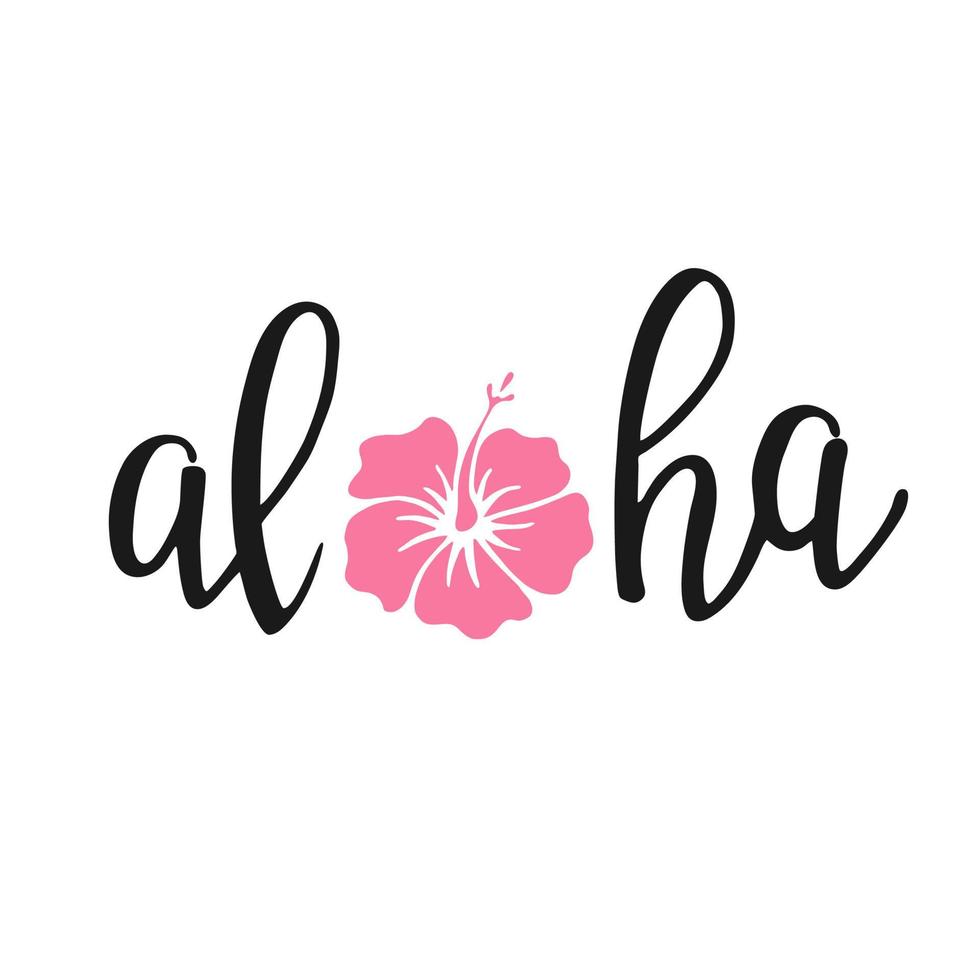 aloha - letras escritas a mano. texto aislado sobre fondo blanco con elementos de diseño. tipografía de verano para superposiciones de fotos, estampado de camisetas, volante, diseño de afiches. mensaje de vida en la playa vector