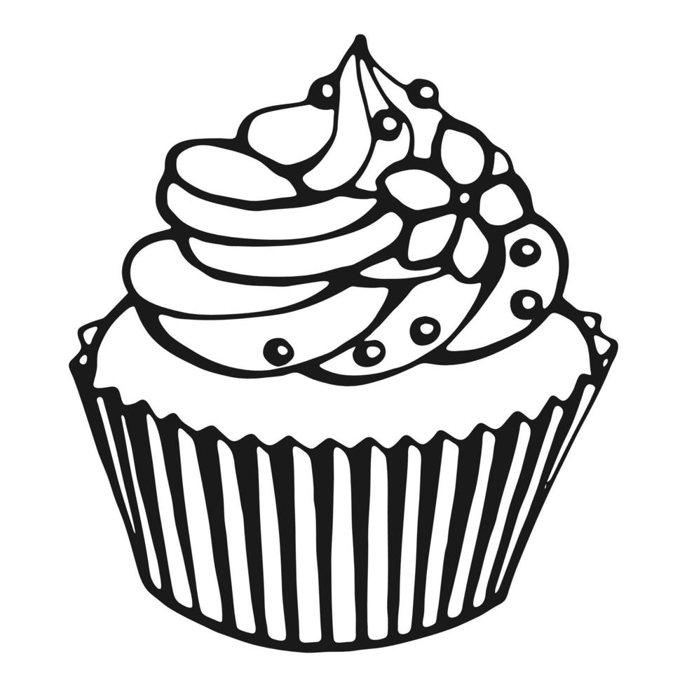 Cupcake. Hand drawn sweets doodle elements. Vector illustration on a white background.