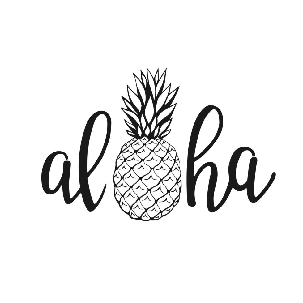 Aloha - hand written lettering. Text isolated on white background with design elements. Summer typography for photo overlays, t-shirt print, flyer, poster design. Beach life message vector