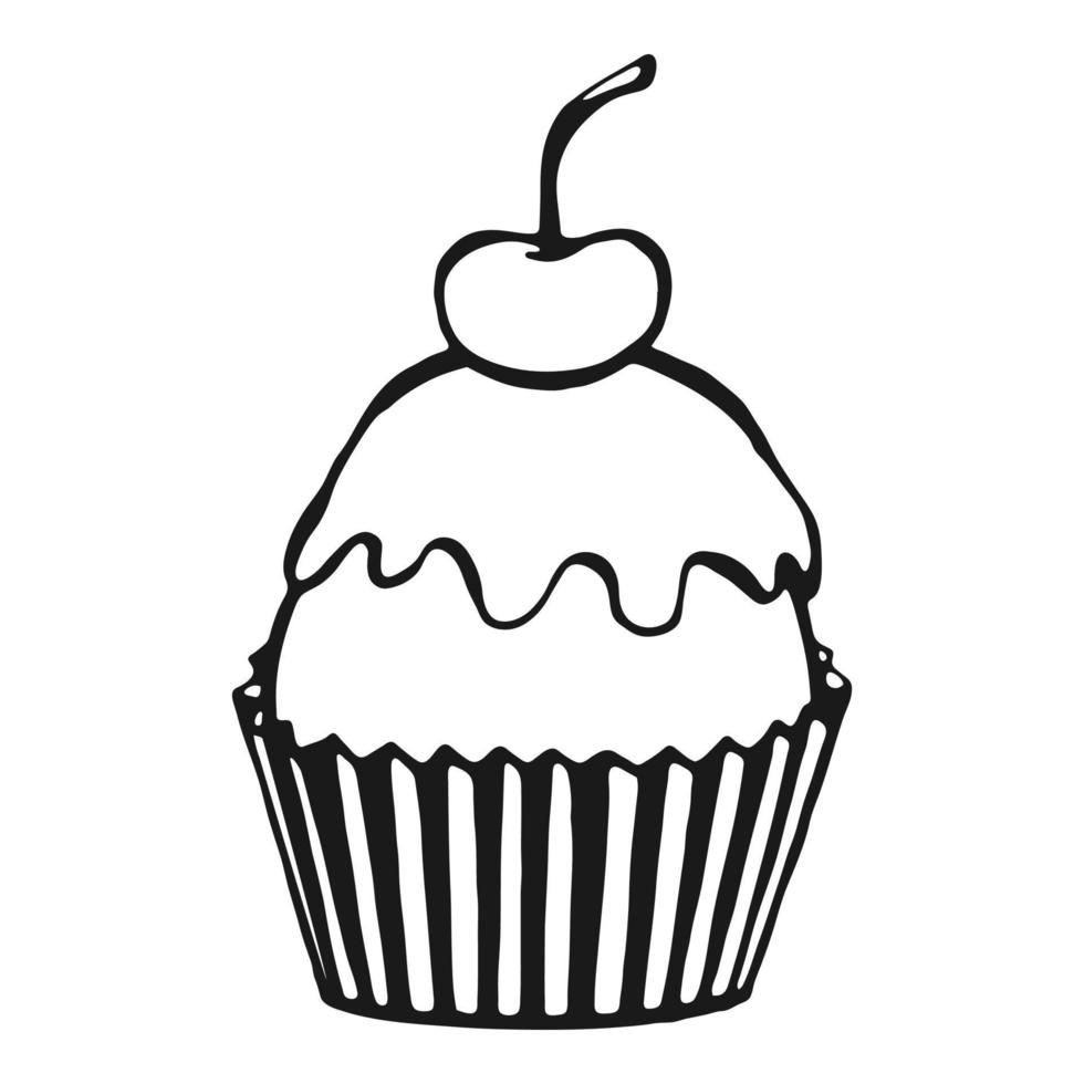 Cupcake. Hand drawn sweets doodle elements. Vector illustration on a white background.