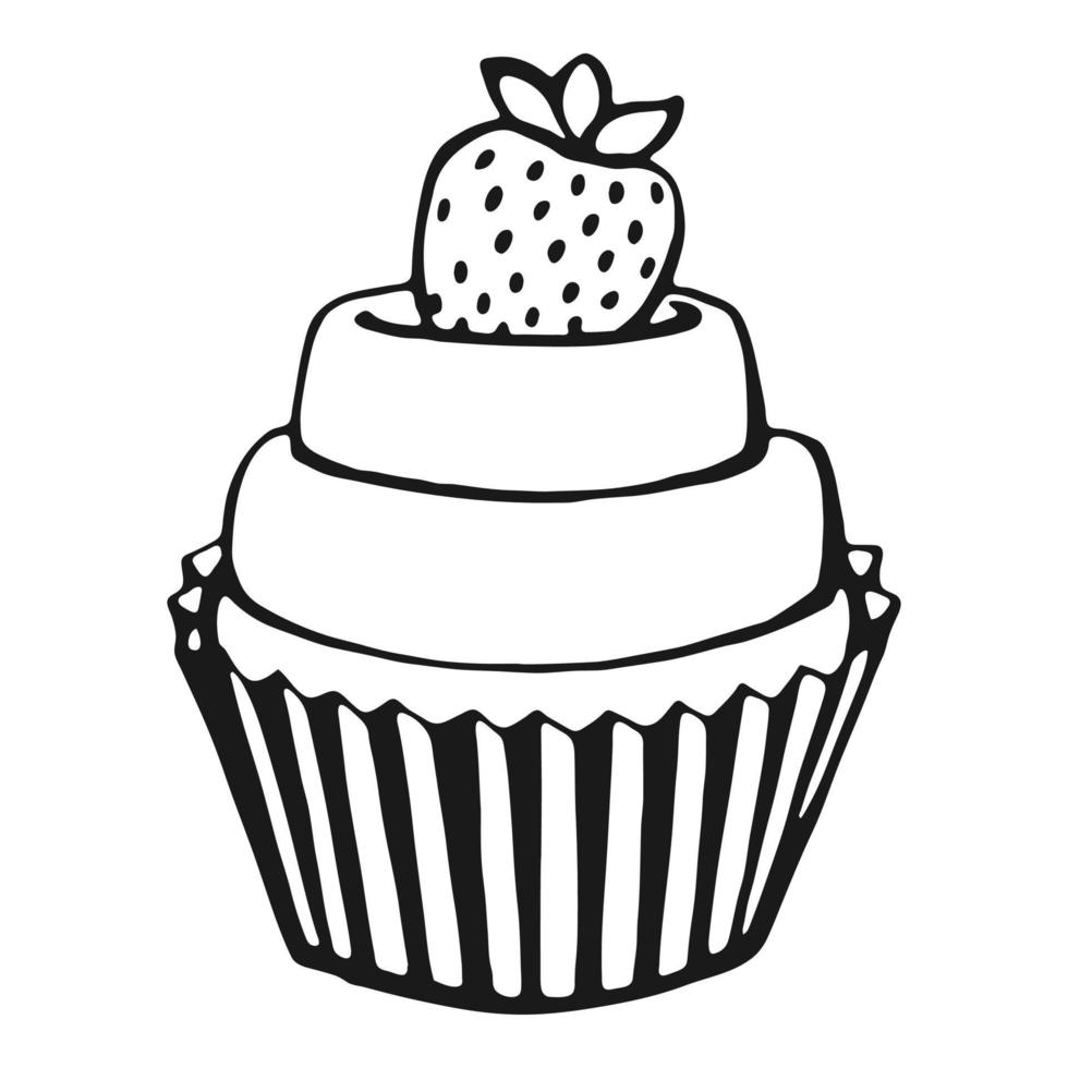 Cupcake. Hand drawn sweets doodle elements. Vector illustration on a white background.