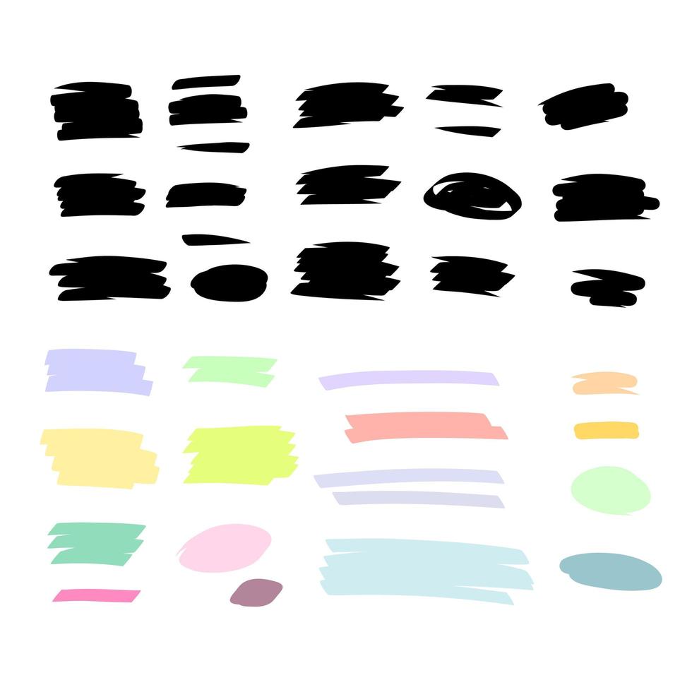 Set line or texture marker highlighter black and colored vector