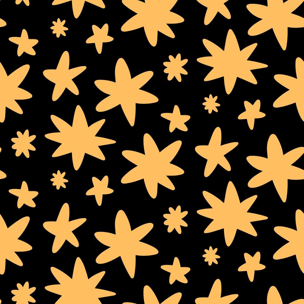 Soft yellow doodle stars seamless pattern on dark background vector