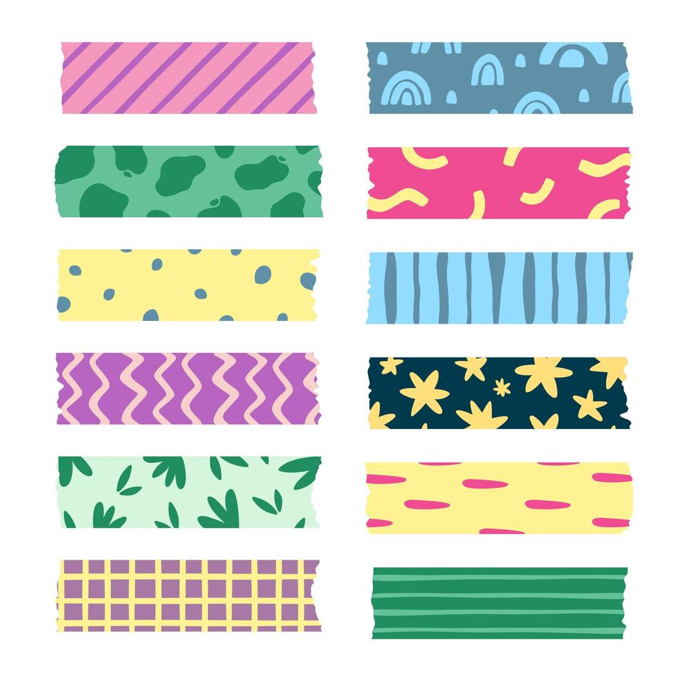 conjunto de tiras de cinta washi estampadas de colores. Linda cinta  adhesiva decorativa aislada sobre fondo blanco. ilustración vectorial  5318001 Vector en Vecteezy