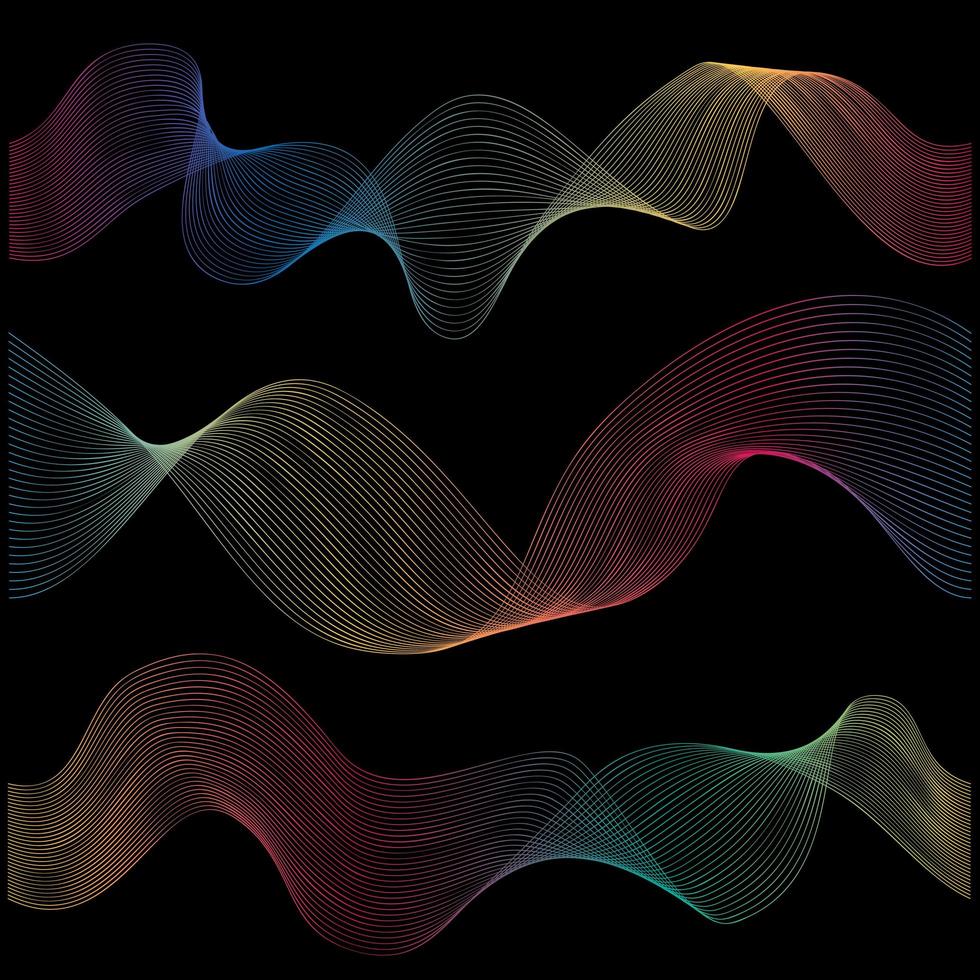 Set colorful wavy lines gradient fluid vector