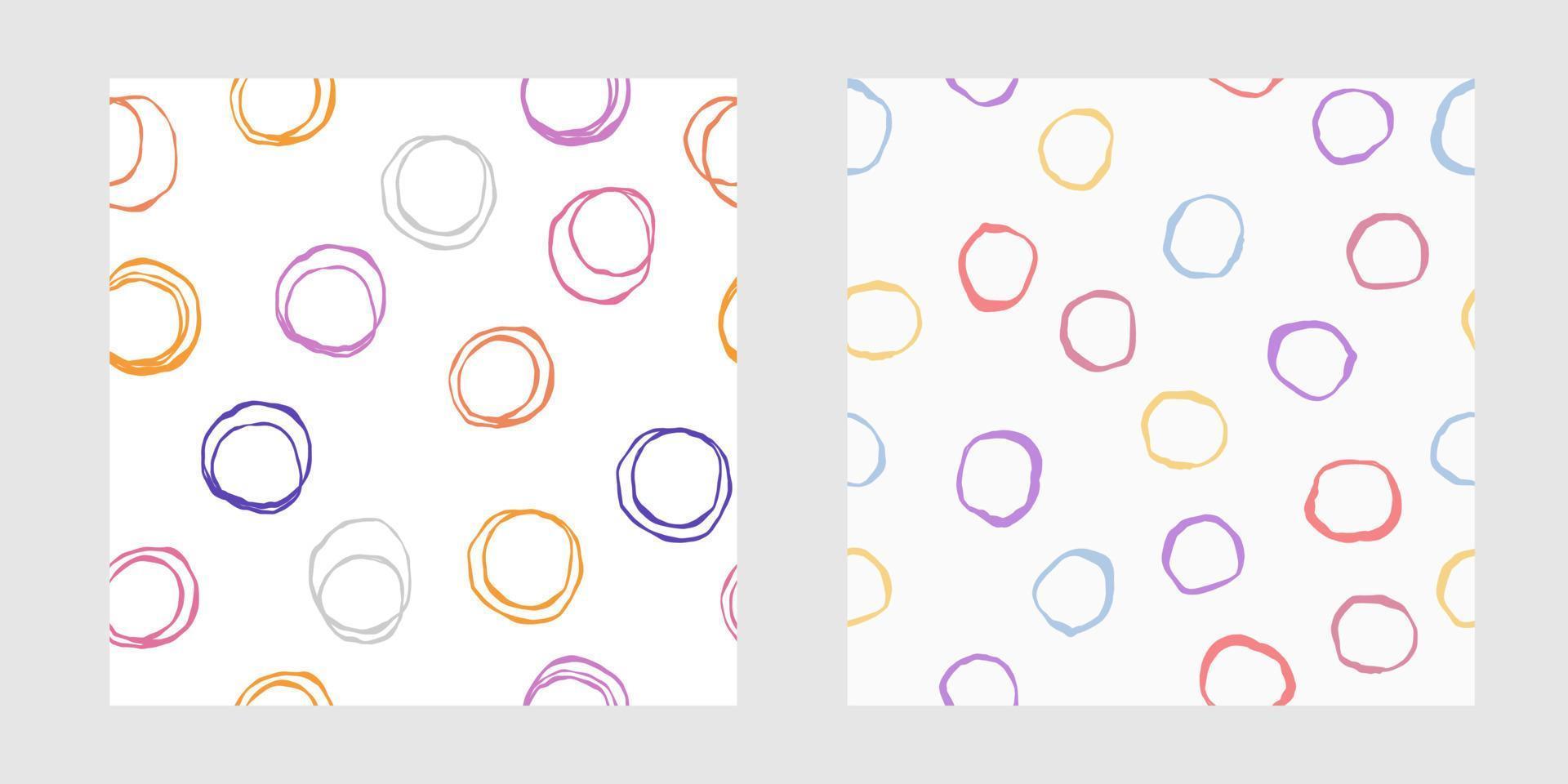 Hand drawn abstract geometric seamless modern multicolored circles patterns doodle set. Cute vector collection for paper, fabric, book, kitchen, children.