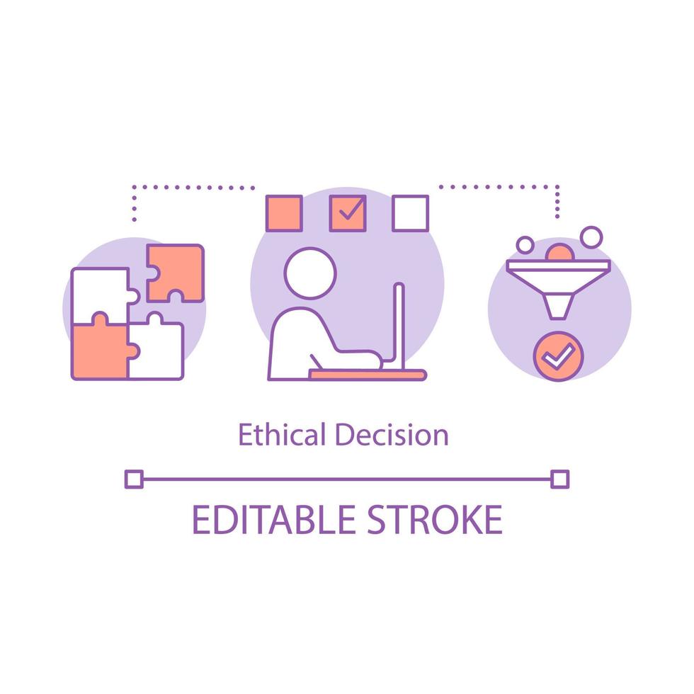 Ethical decision concept icon. Moral problem solving idea thin line illustration. Business ethics. Conflict, issue resolving. Moral choice making. Vector isolated outline drawing. Editable stroke