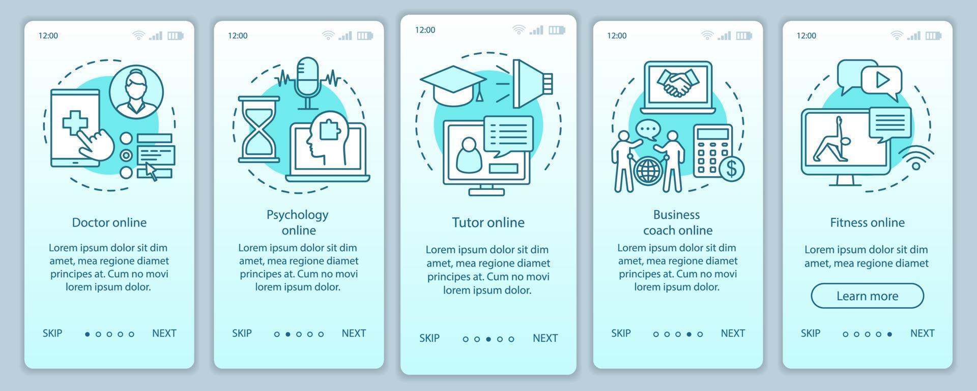 Online services onboarding mobile app page screen vector template. Consultant interactive help. Walkthrough website steps with linear illustrations. UX, UI, GUI smartphone interface concept