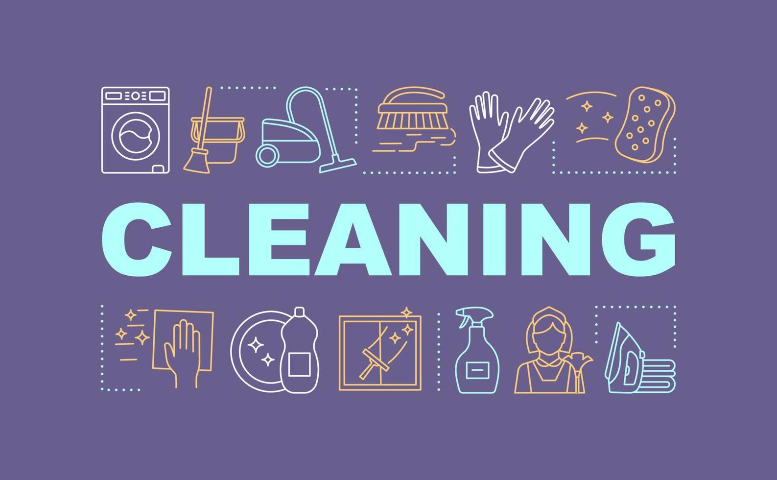 Cleaning word concepts banner. Housekeeping. Dry, steam cleanup. Home maintenance. Maid service. Presentation, website. Isolated lettering typography idea, linear icons. Vector outline illustration