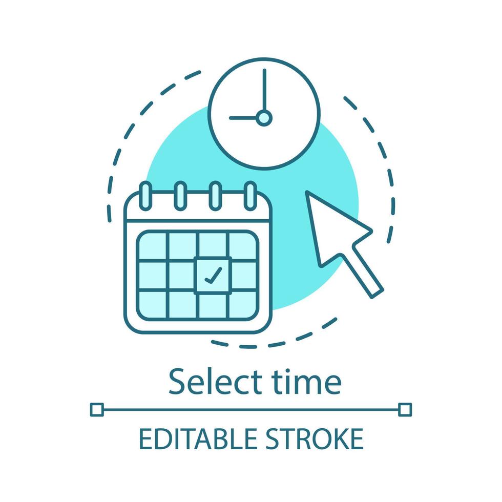 Select time concept icon. Cleaning service booking idea thin line illustration. Online form filling. Scheduling. Home maintenance. Affairs planning. Vector isolated outline drawing. Editable stroke