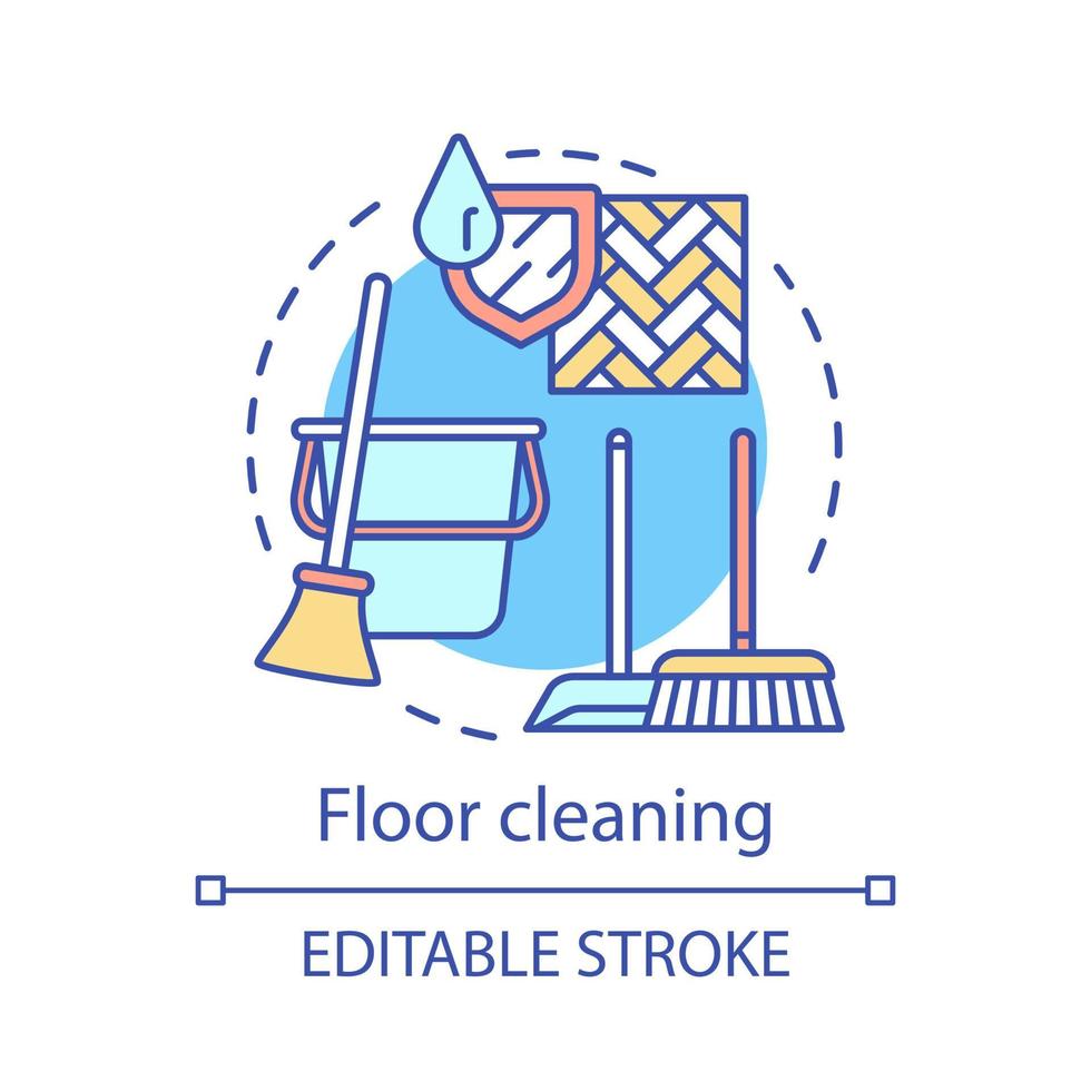 Floor cleaning concept icon. Additional cleanup service idea thin line illustration. Laminate mopping. Parquet sweeping. Apartment, office cleaning. Vector isolated outline drawing. Editable stroke