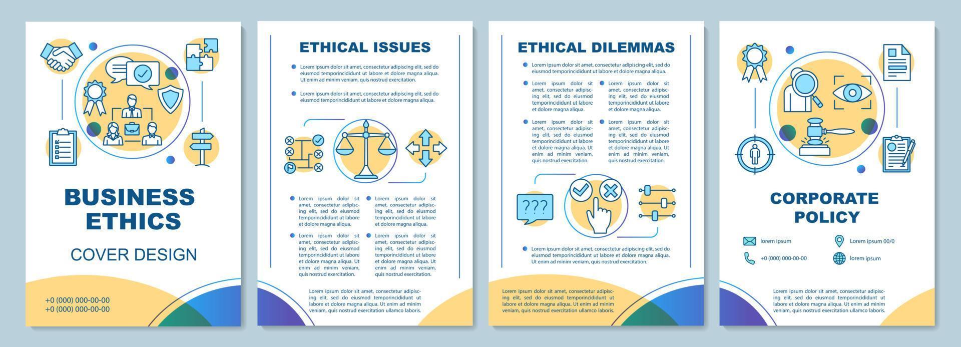 Business ethics brochure template layout. Corporate policy. Flyer, booklet, leaflet print design with linear illustrations. Vector page layouts for magazines, annual reports, advertising posters